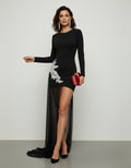 Factory Direct Supply Pure Black French Retro Long-Sleeve Bandage Dress High-End Diamond Evening Gown Supports Mixed Batch Orders