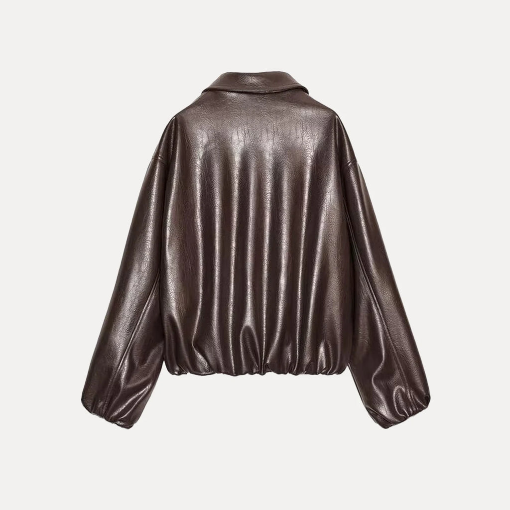 Ele Leatherette Pilot Jaet Women's Faion Autumn 2025 Z Stand Fit ort Outerwear European Sle Ladies Coat