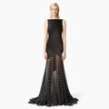 Modern Evening Dress Black Satin Dots Chiffon Backless Sexy Evening Gown Mermaid Sleeveless Trumpet Women's Formal Party Dresses