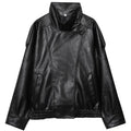 Black Faux Leather Jacket Women's Jackets New In Coats & Jackets Asymmetric Moto Biker Zipper Jacket Long Sleeve Outerwears