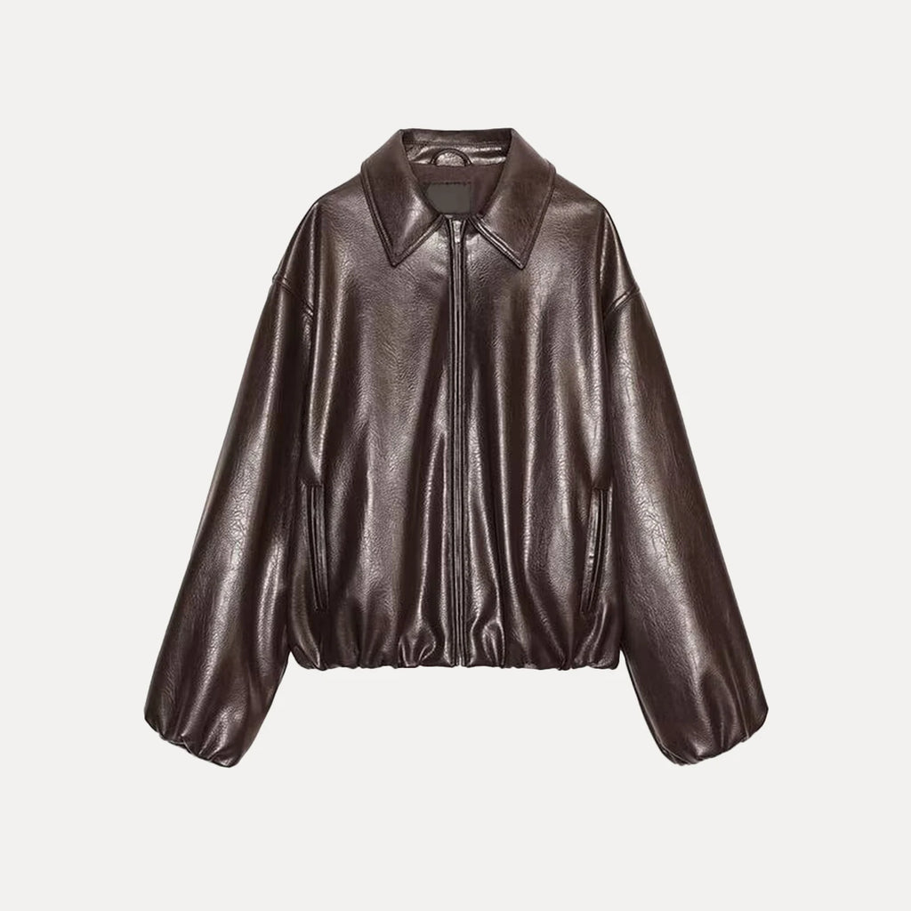 Ele Leatherette Pilot Jaet Women's Faion Autumn 2025 Z Stand Fit ort Outerwear European Sle Ladies Coat