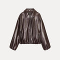 Ele Leatherette Pilot Jaet Women's Faion Autumn 2025 Z Stand Fit ort Outerwear European Sle Ladies Coat