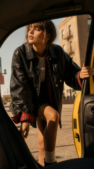 Lautaro-Plaid Patchwork Pu Leather Jacket for Women, Oversized, Soft, Reversible, Long Sleeve, Luxury Designer Clothing, Spring